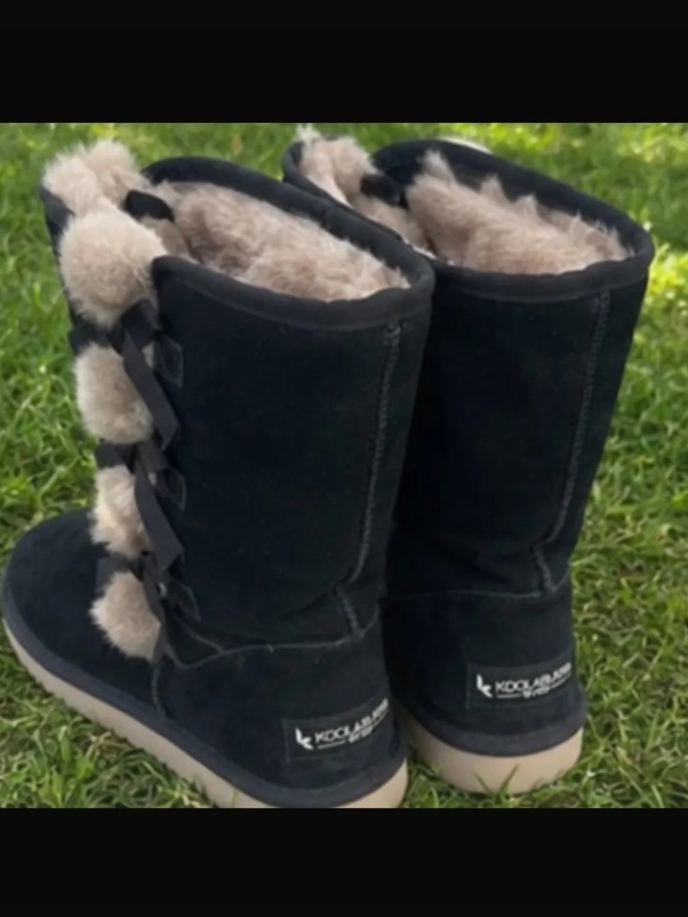 Koolaburra by UGG Victoria Tall Black Suede Fur Bow Boots Size 10